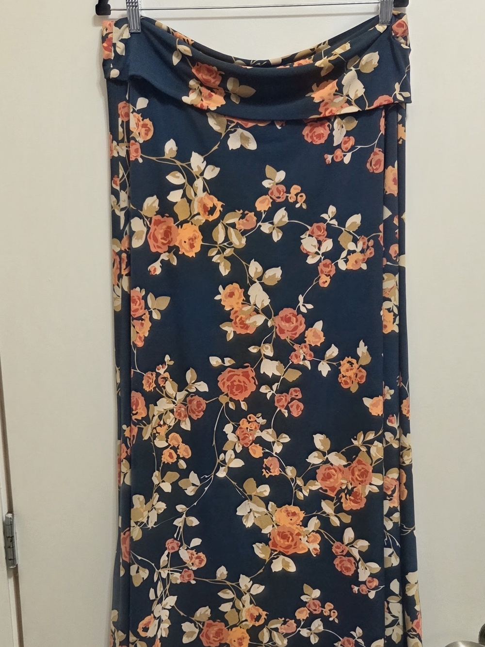LuLaRoe Navy Maxi Skirt with Orange and Cream Floral Print XL